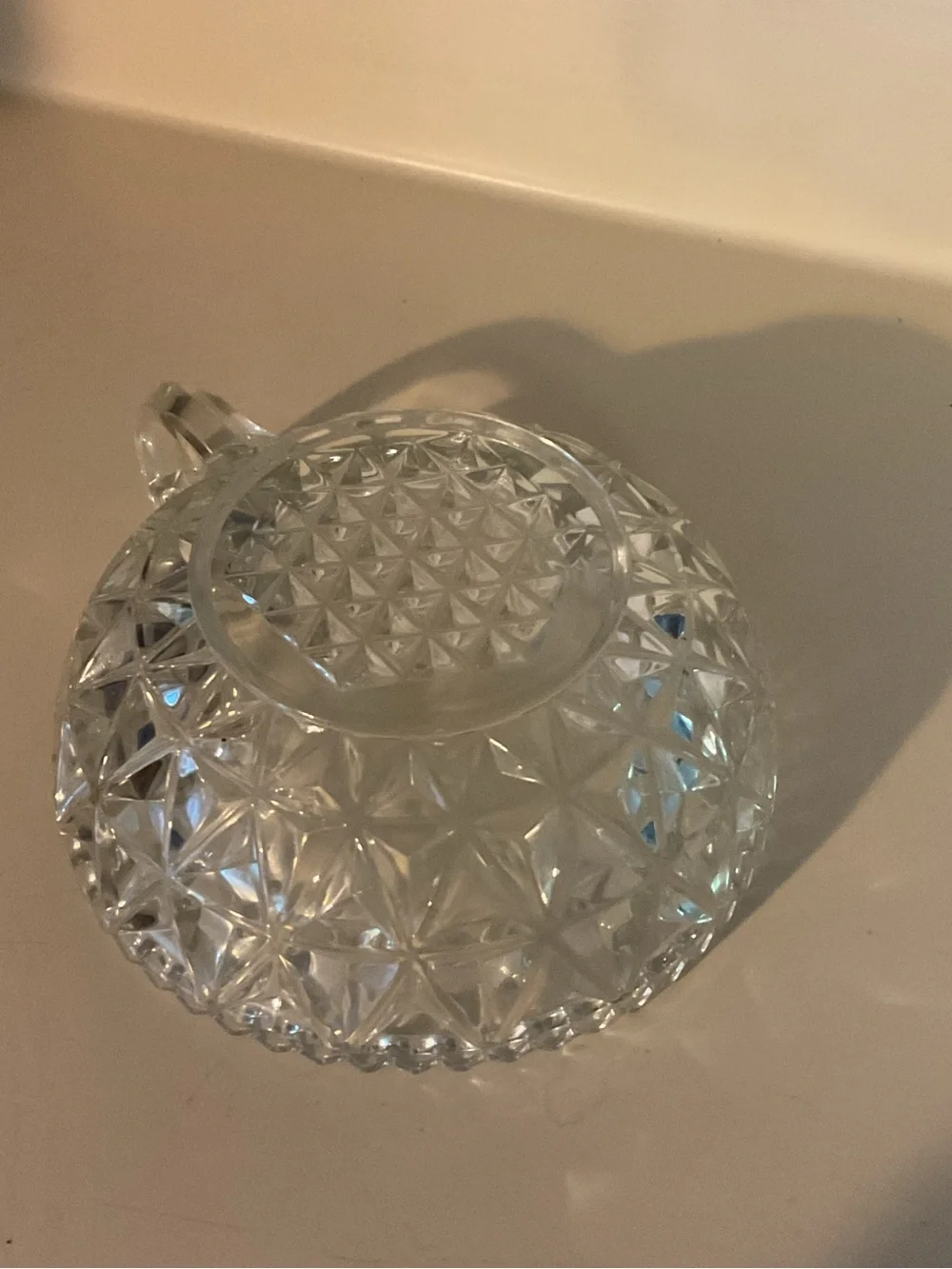 Clear Pressed Glass Starburst Bowl with handle